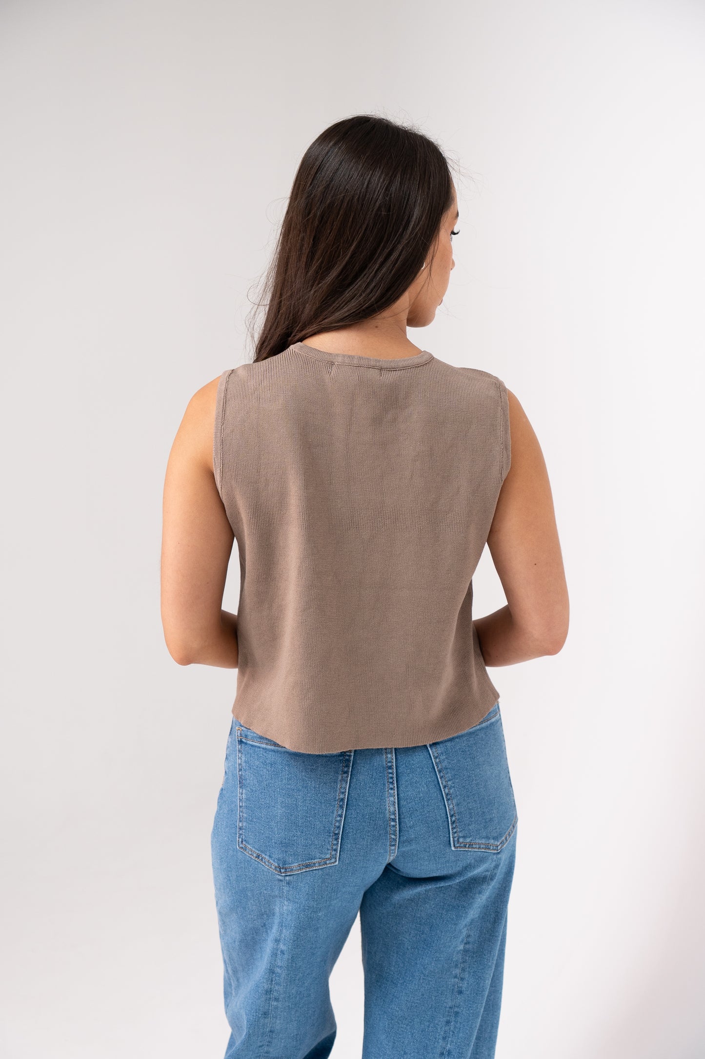 Taylor Asymmetric Sleeveless Knit In Taupe