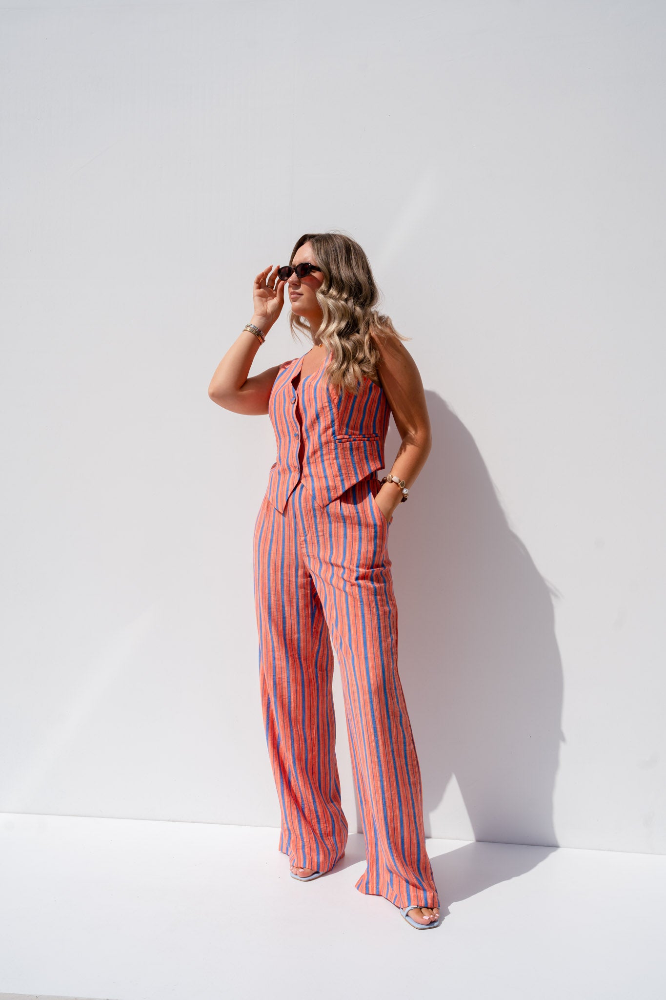 Elsa Stripe Trousers In Orange Mix