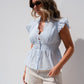 Elsa Broderie Anglaise Trim Top In Sky Blue