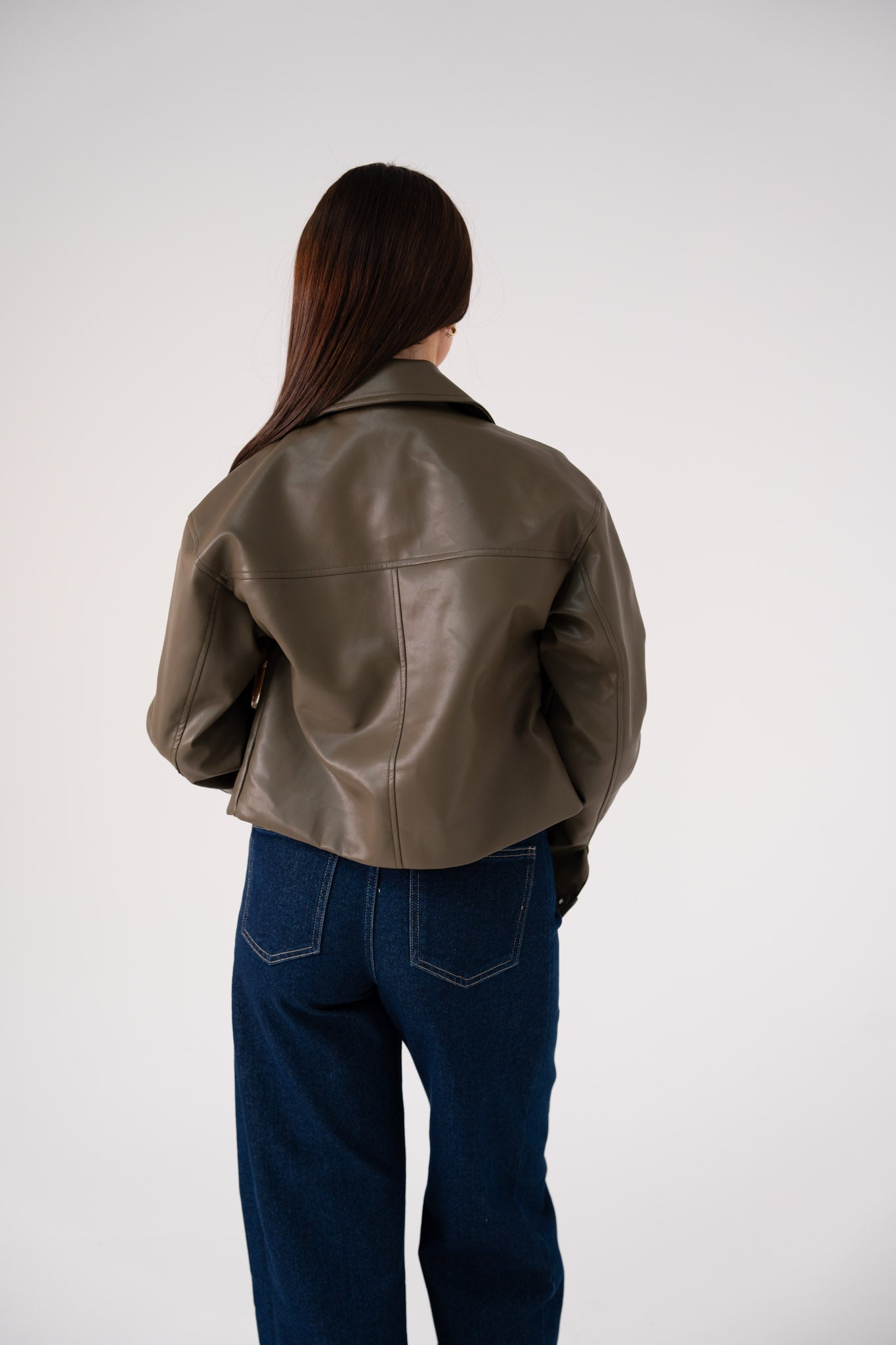Love Laura Faux Leather Jacket In Khaki