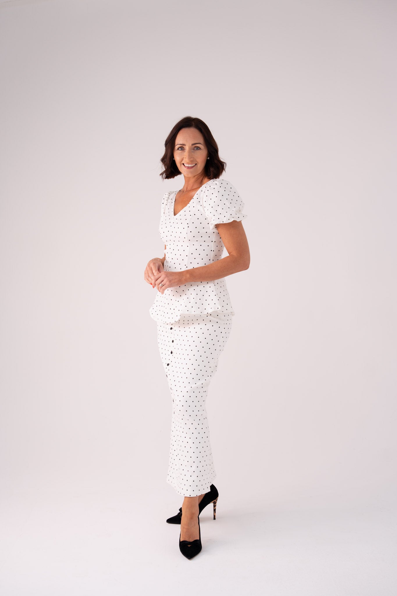 Love Laura Puff Sleeve Polka Dot Top In White