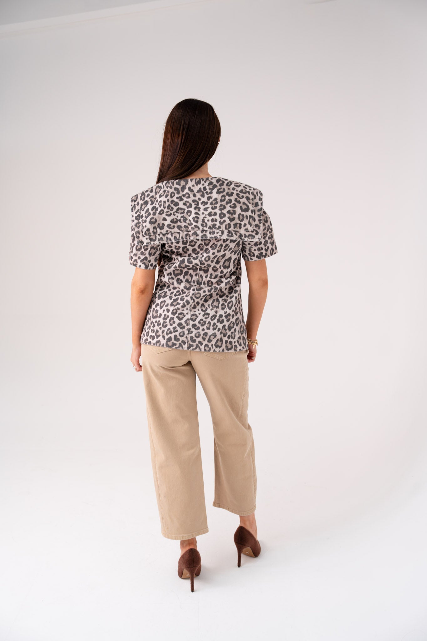Love Laura Statement Collar Top In Leopard Print