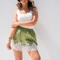 Elsa Lace Trim Shorts In Green