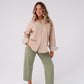Kiera Contrast Cuff Shirt In Beige
