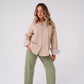 Kiera Contrast Cuff Shirt In Beige