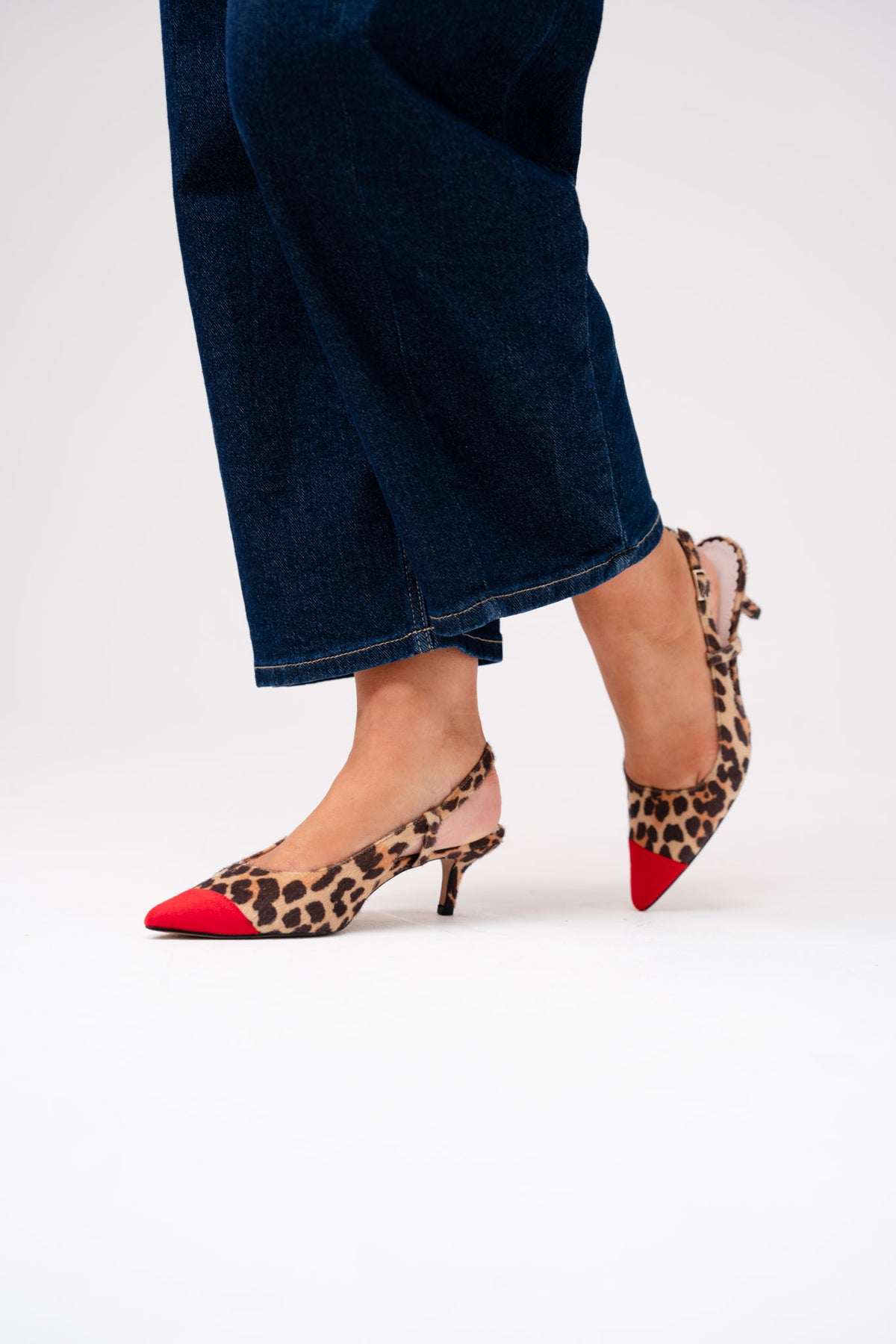 Love Laura Red Toe Kitten Heel In Leopard Print