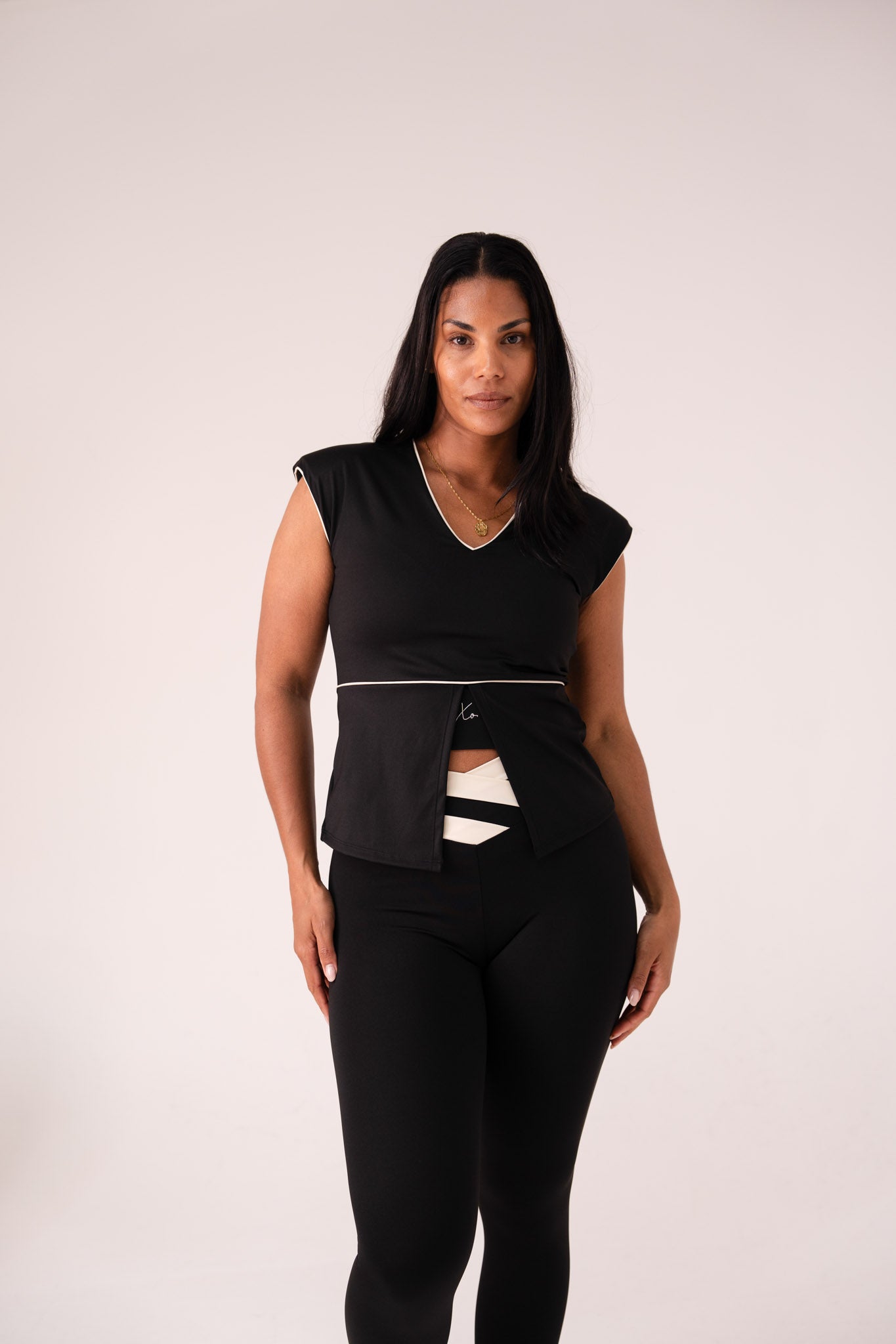 Love Laura Cream Trim Leisure Top In Black