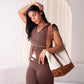 Love Laura Cream Trim Leggings In Chocolate