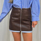 Kate Faux Leather Contrast Skirt In Chocolate