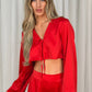 Erica Tie Front Satin Blouse In Red