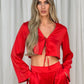 Erica Tie Front Satin Blouse In Red