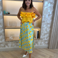 Frankie Orange & Lemon Print Skirt In Sage