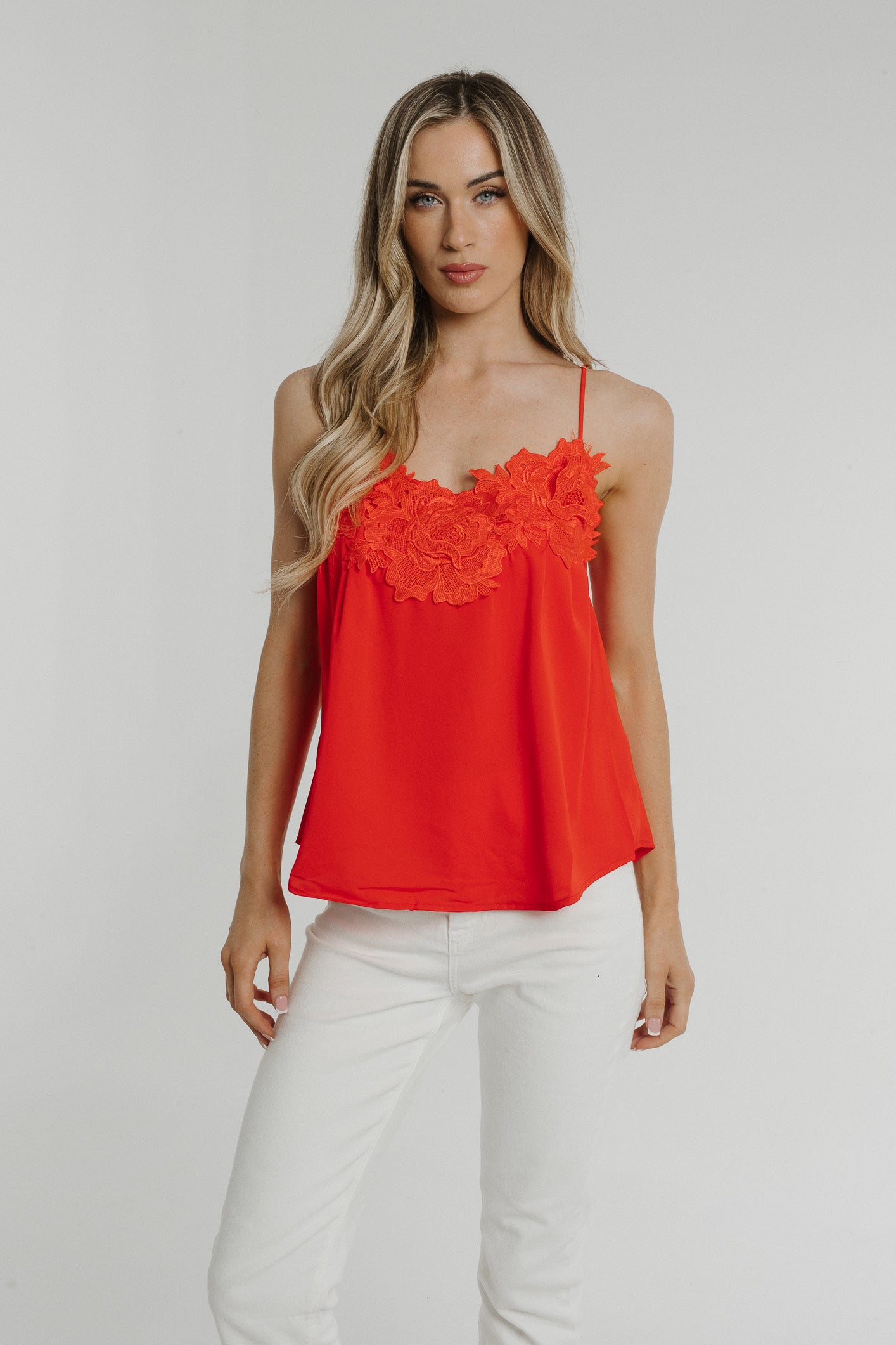 Lydia Floral Trim Cami In Red
