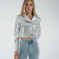 Flynn Metallic Biker Jacket In Silver