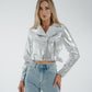 Flynn Metallic Biker Jacket In Silver