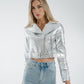 Flynn Metallic Biker Jacket In Silver