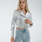 Flynn Metallic Biker Jacket In Silver