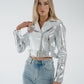 Flynn Metallic Biker Jacket In Silver