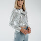 Flynn Metallic Biker Jacket In Silver