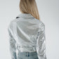 Flynn Metallic Biker Jacket In Silver
