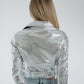 Flynn Metallic Biker Jacket In Silver