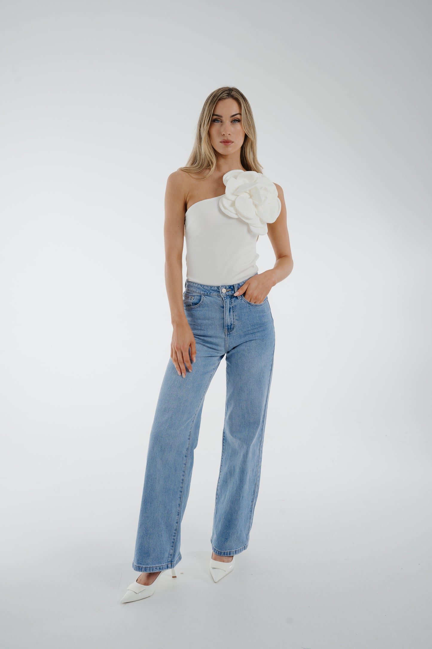 Holly Floral One Shoulder Bodysuit In White