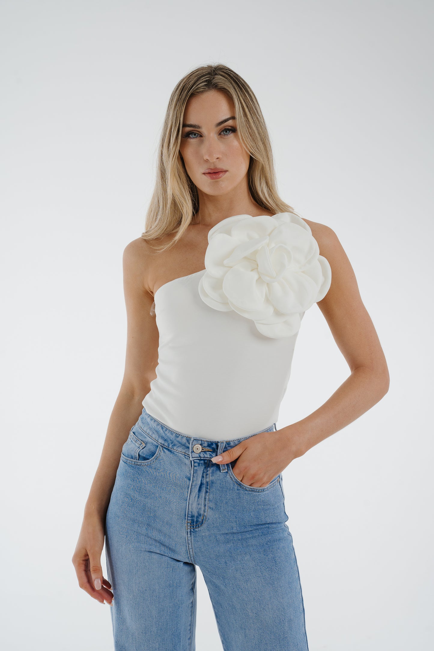 Holly Floral One Shoulder Bodysuit In White