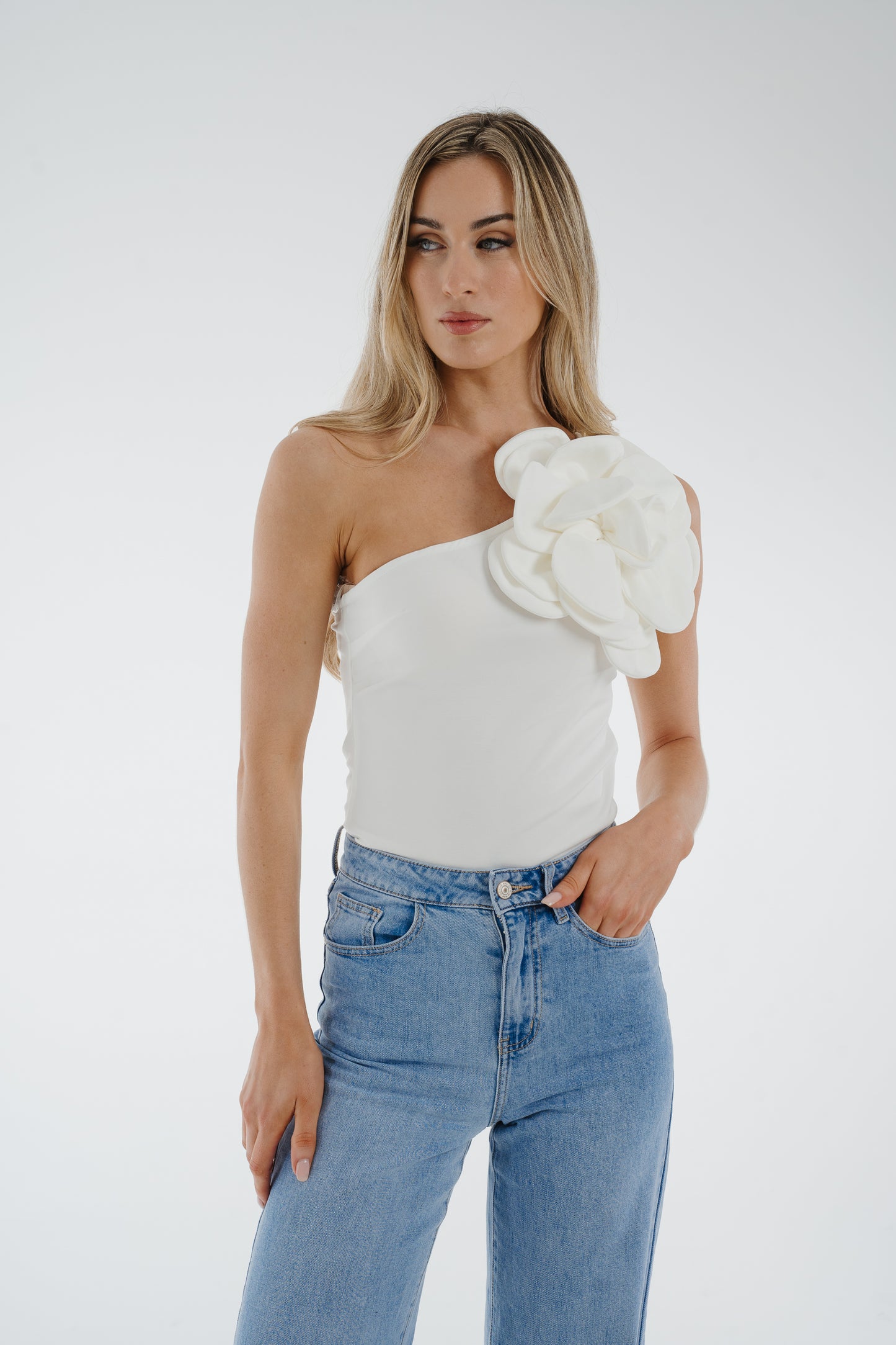 Holly Floral One Shoulder Bodysuit In White