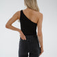 Holly Floral One Shoulder Bodysuit In Black