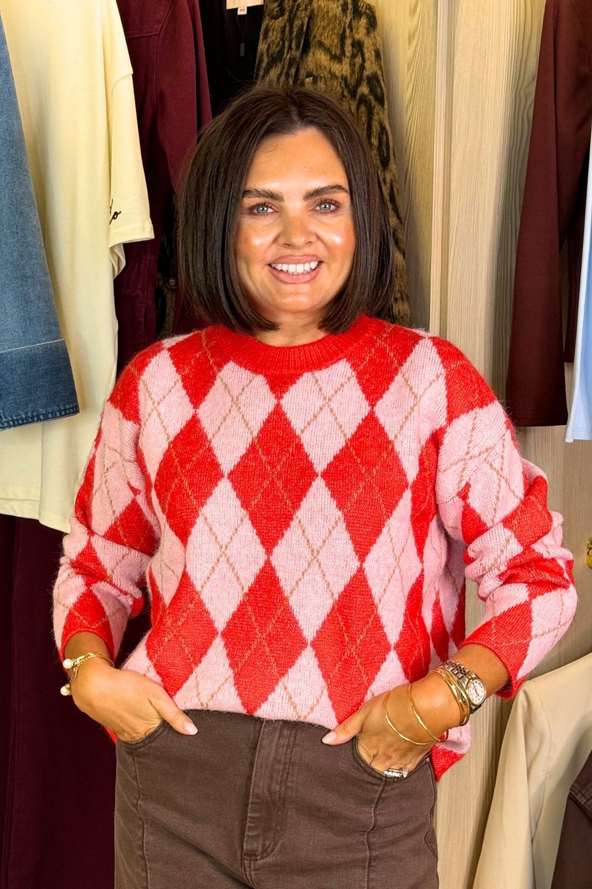 Kendra Diamond Jumper In Red Mix