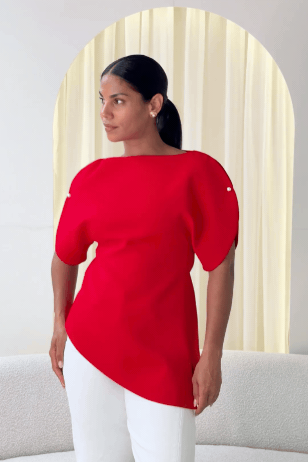 Love Laura Statement Sleeve Top In Red