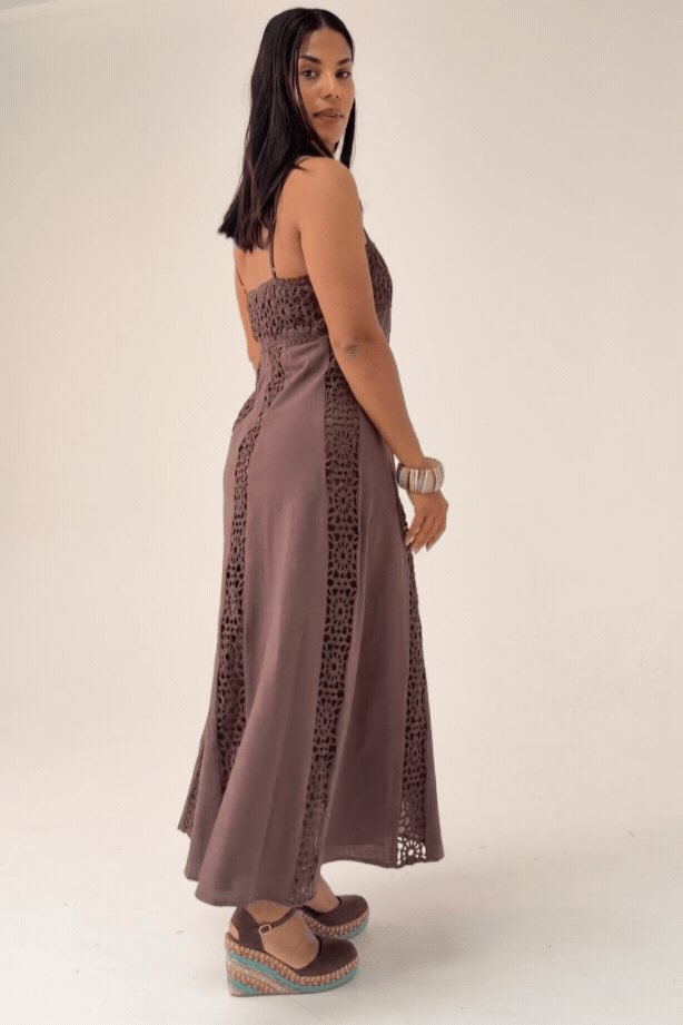 Love Laura Crochet Maxi Dress In Chocolate