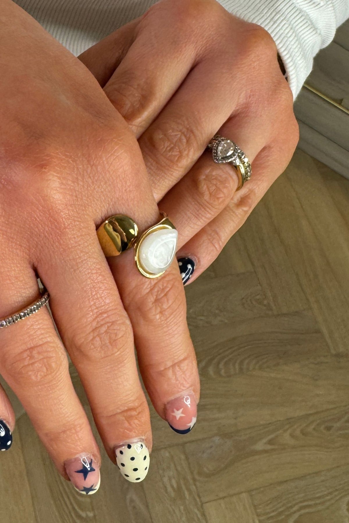 Olive Teardrop Stone Ring In White