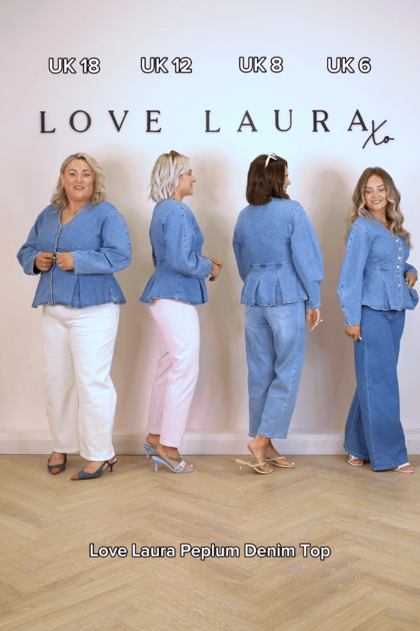 Love Laura Peplum Denim Top In Mid Wash
