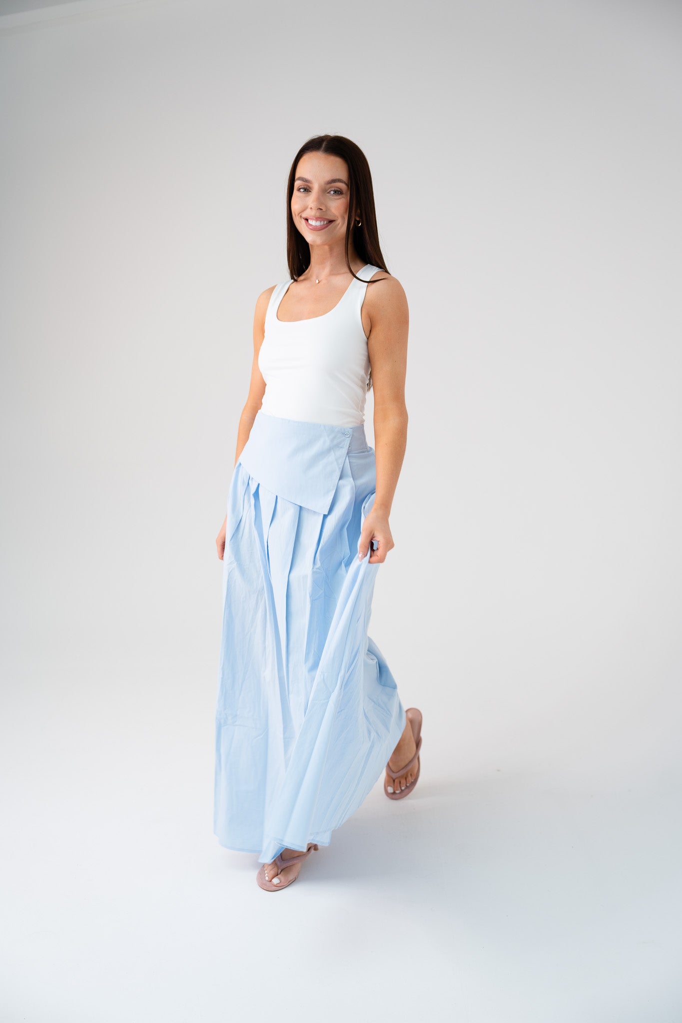 Willow Asymmetric Waist Maxi Skirt In Blue