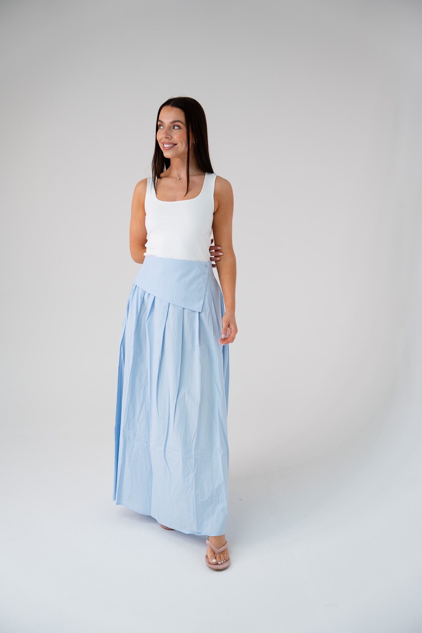 Willow Asymmetric Waist Maxi Skirt In Blue