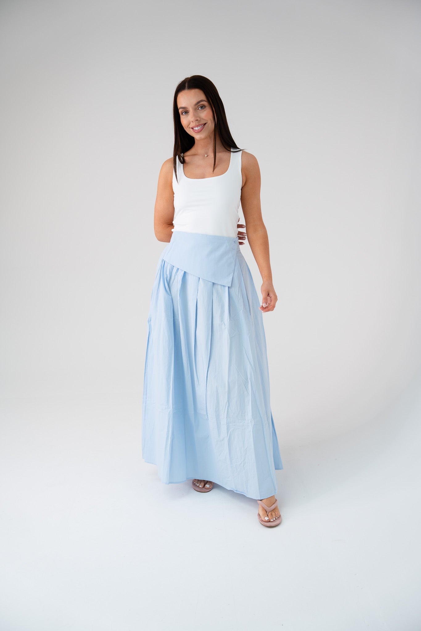 Willow Asymmetric Waist Maxi Skirt In Blue