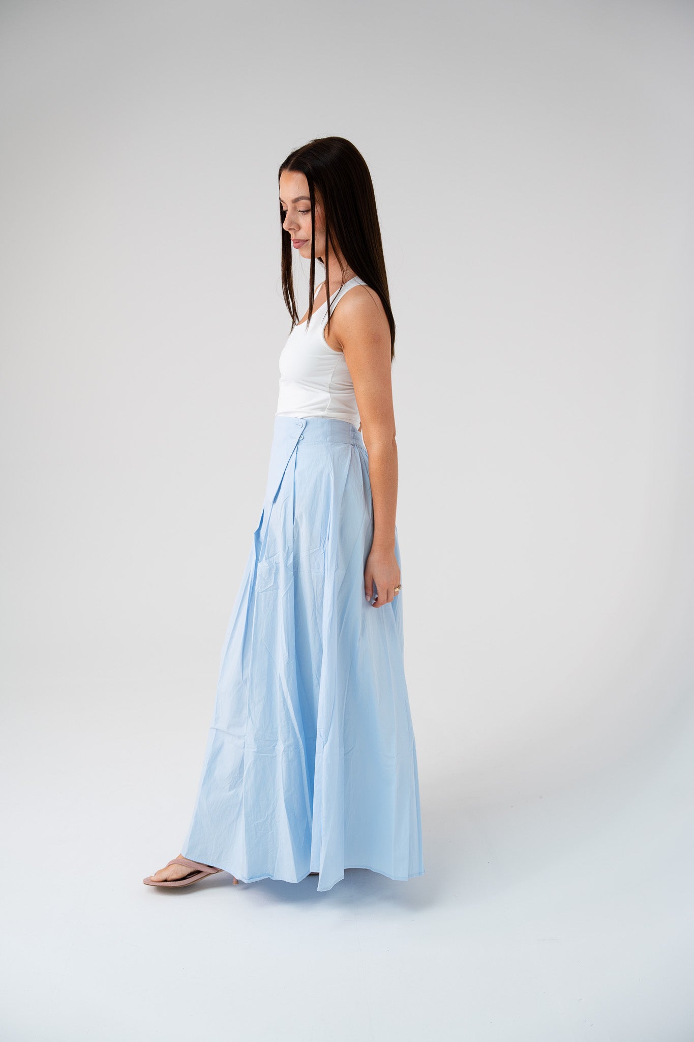 Willow Asymmetric Waist Maxi Skirt In Blue