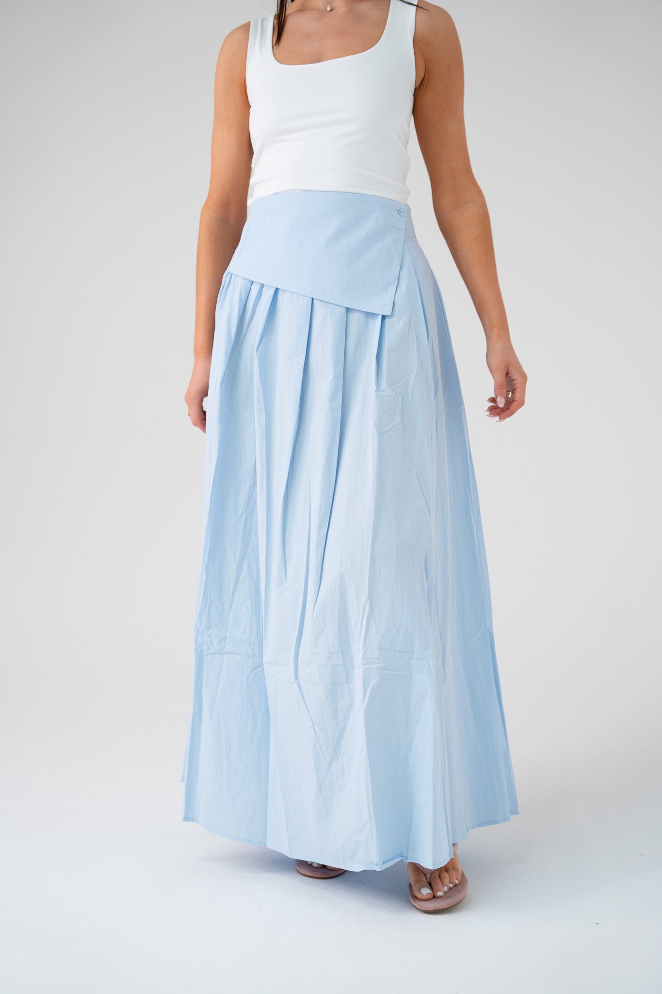 Willow Asymmetric Waist Maxi Skirt In Blue