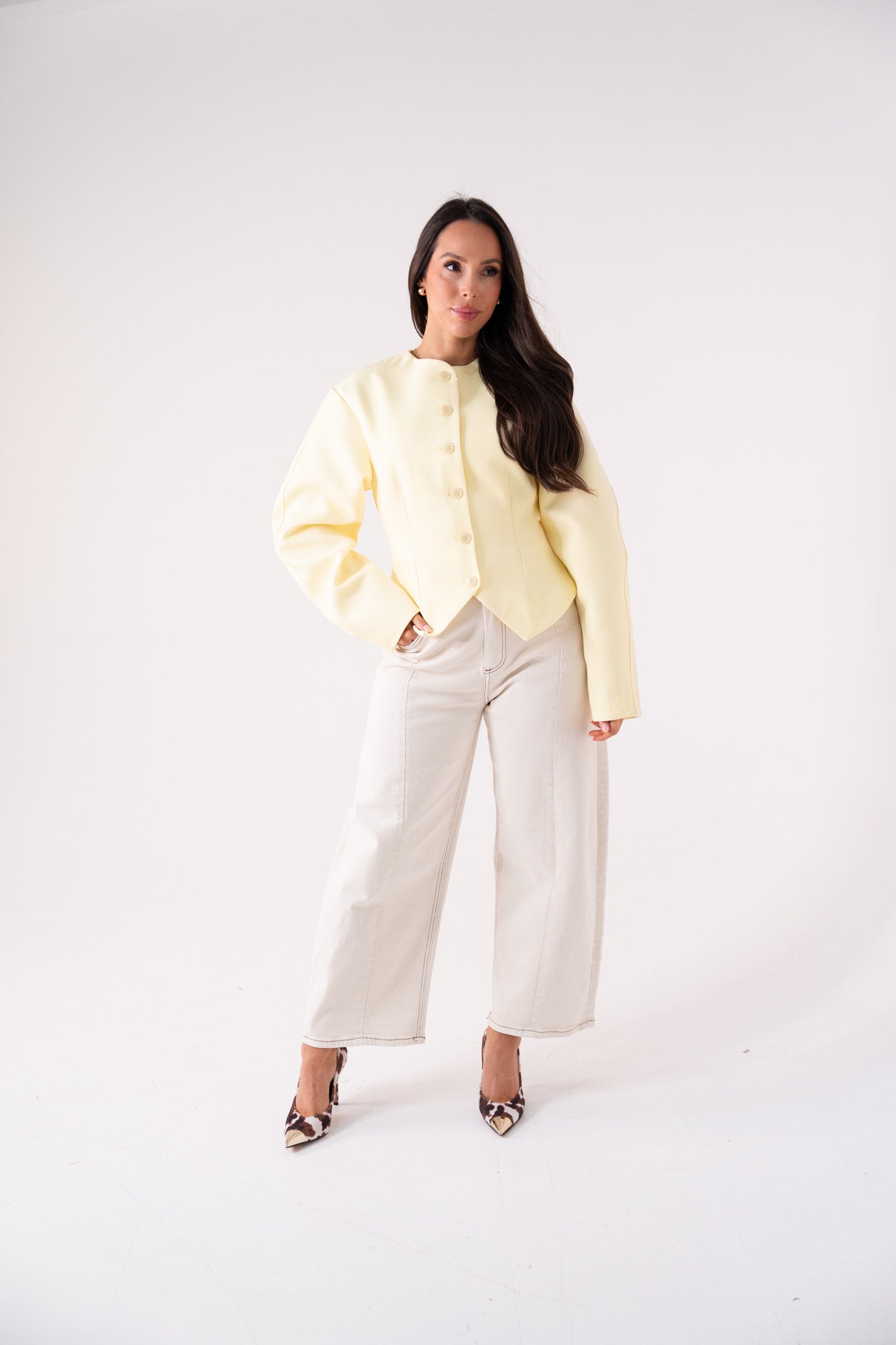 Willow Balloon Sleeve Blazer In Lemon
