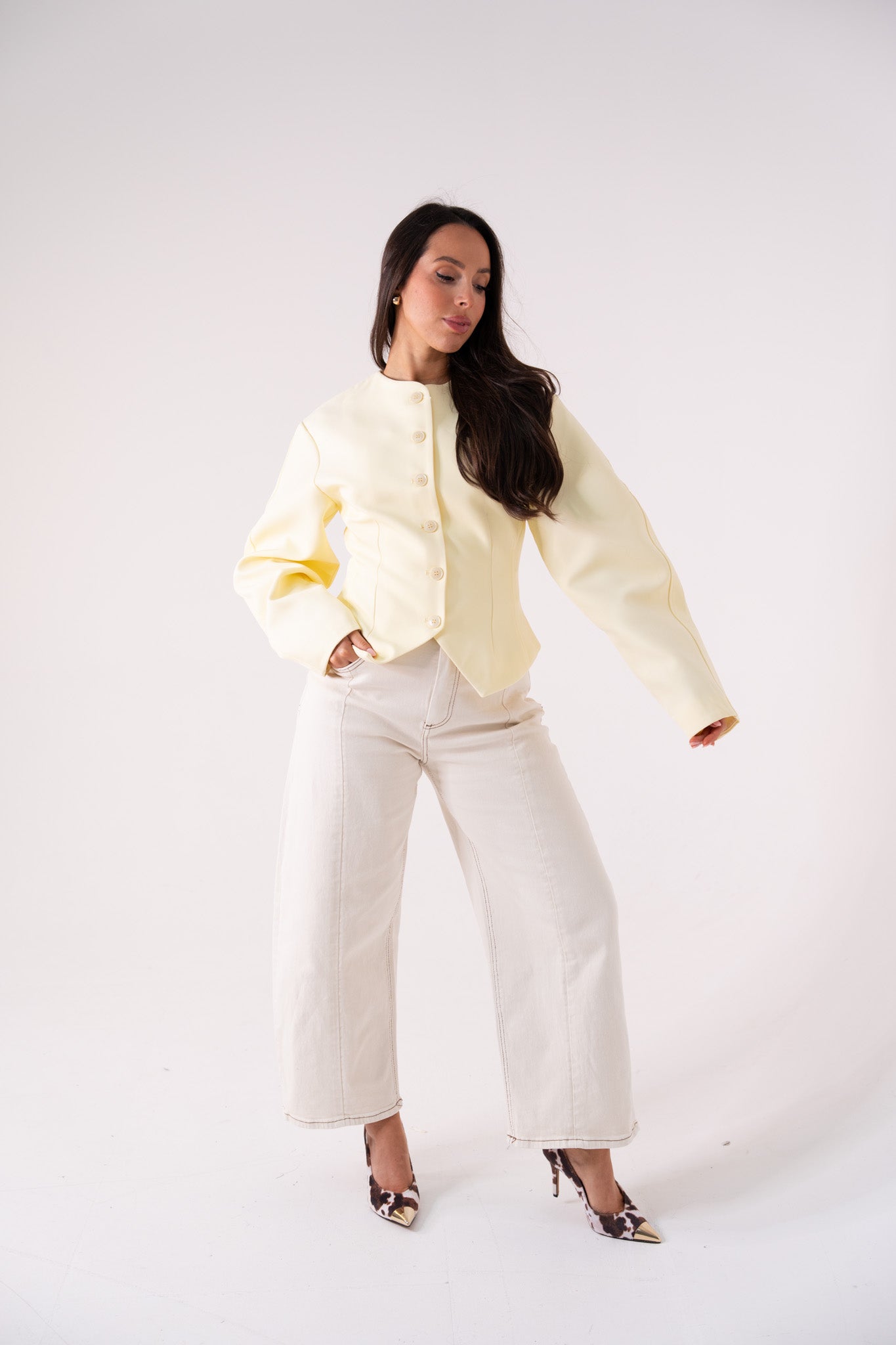 Willow Balloon Sleeve Blazer In Lemon
