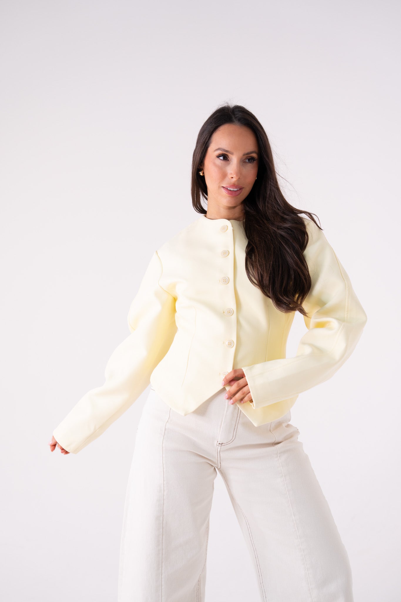 Willow Balloon Sleeve Blazer In Lemon