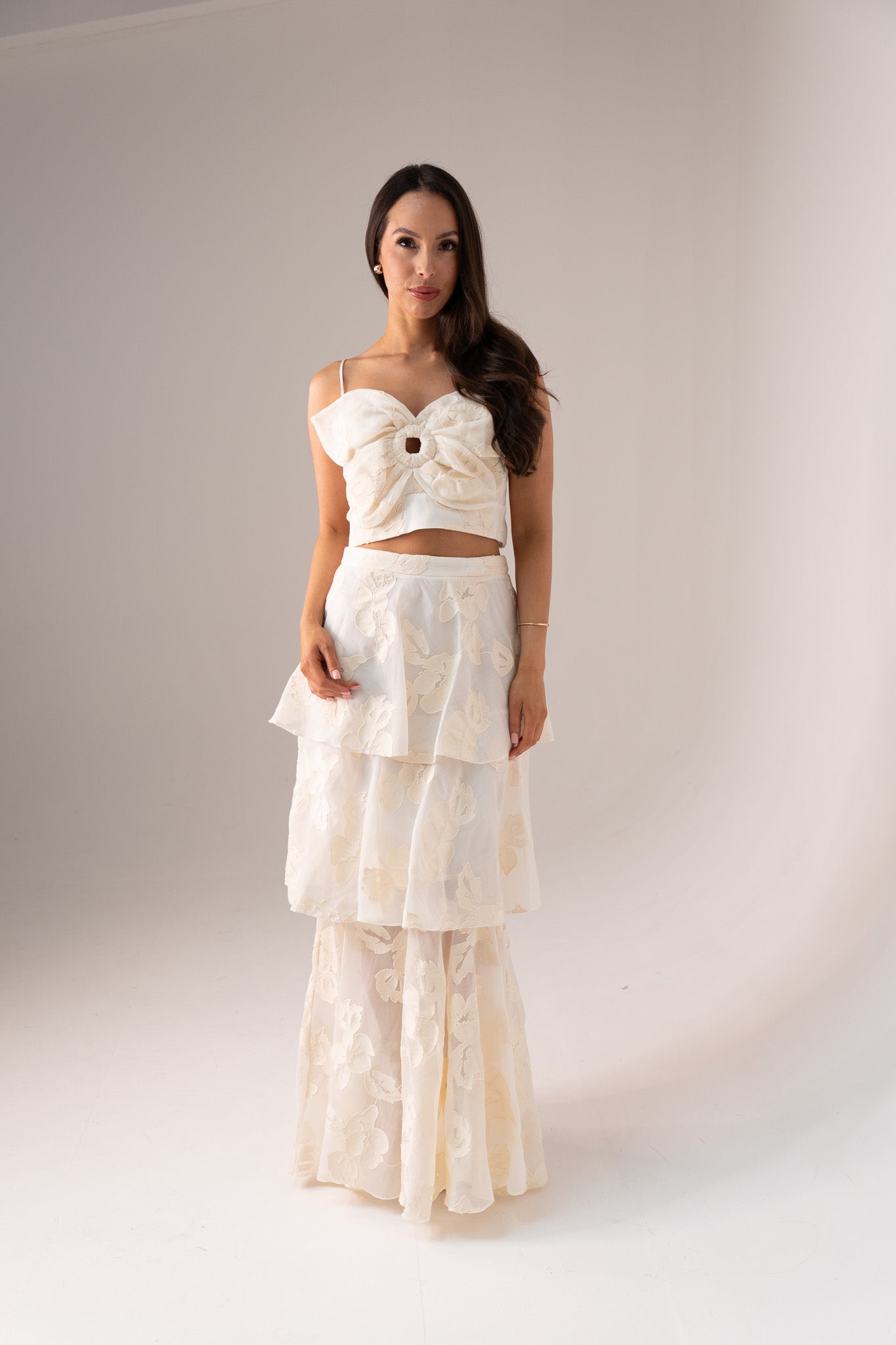 Alana Tiered Floral Skirt In Cream