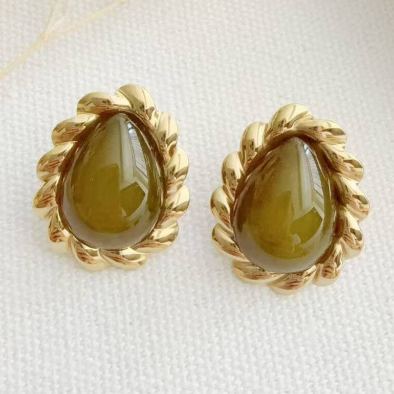 Polly Resin Teardrop Earring In Khaki