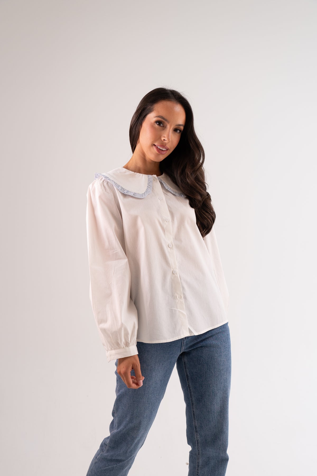 Connie Contrast Collar Shirt In White