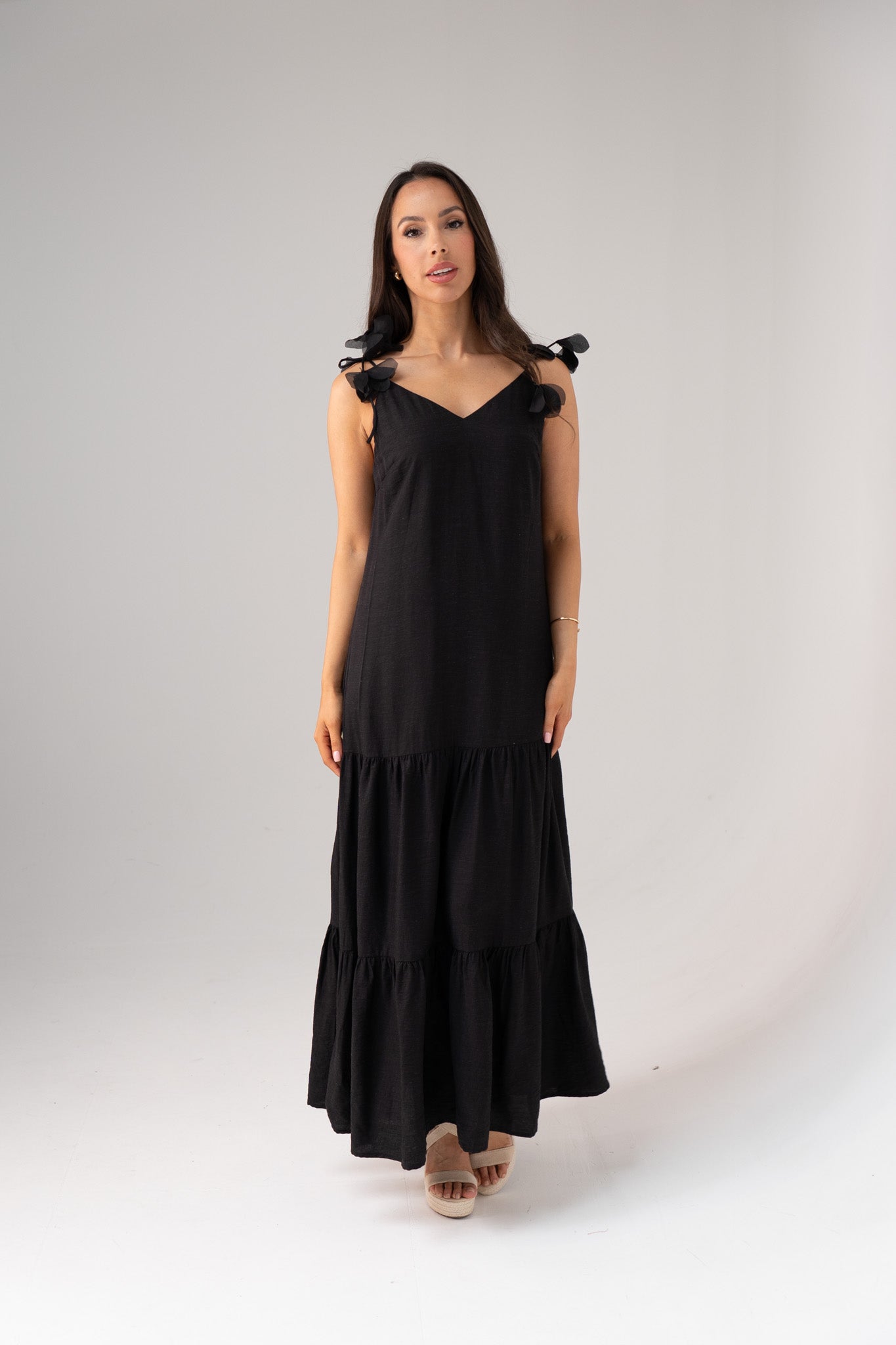 Connie Tiered Maxi Dress In Black