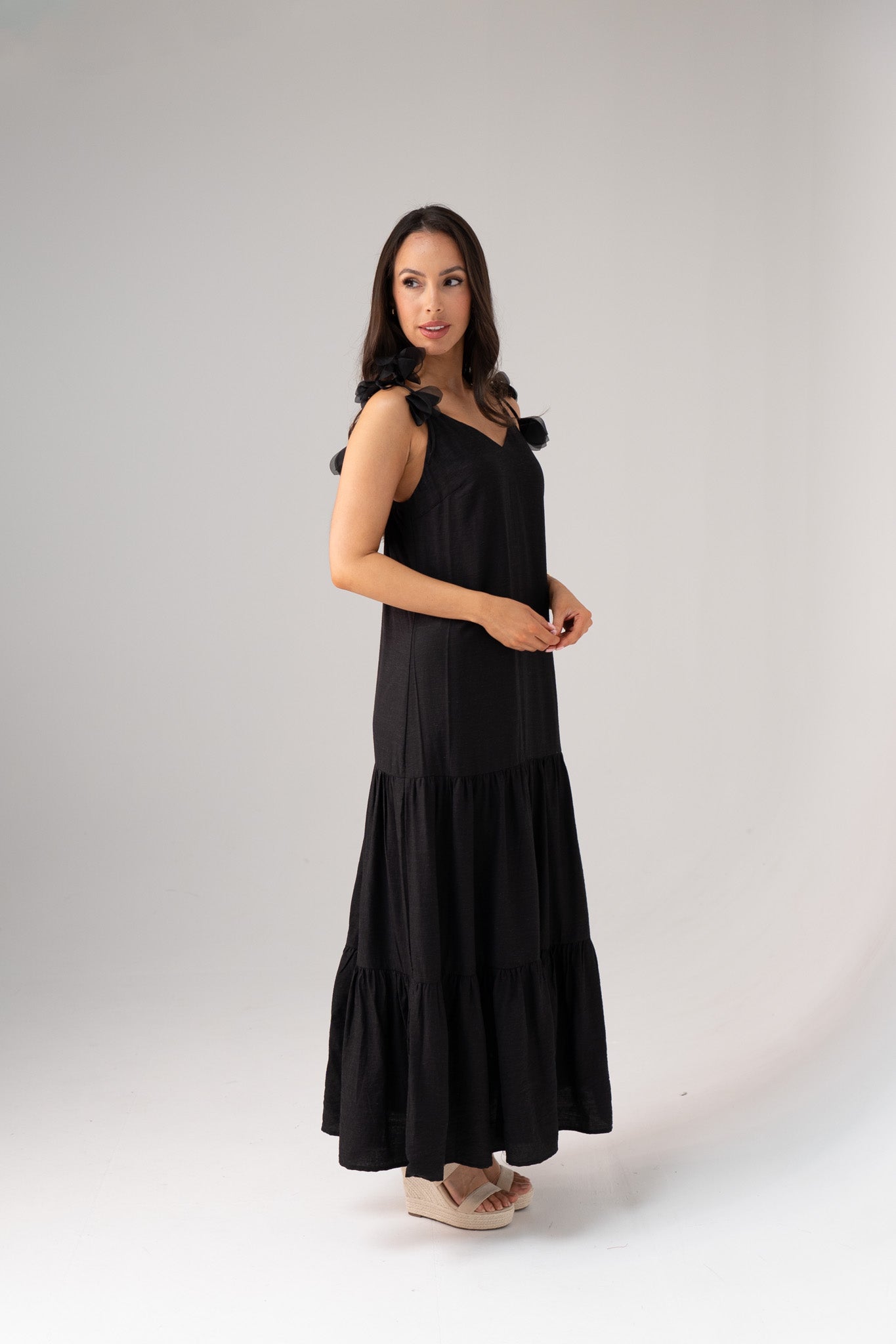 Connie Tiered Maxi Dress In Black