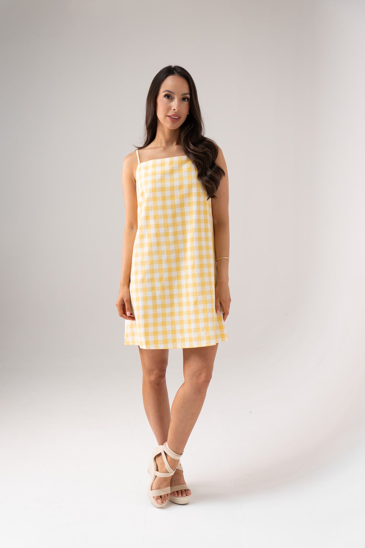 Daisy Gingham Dress In Yellow