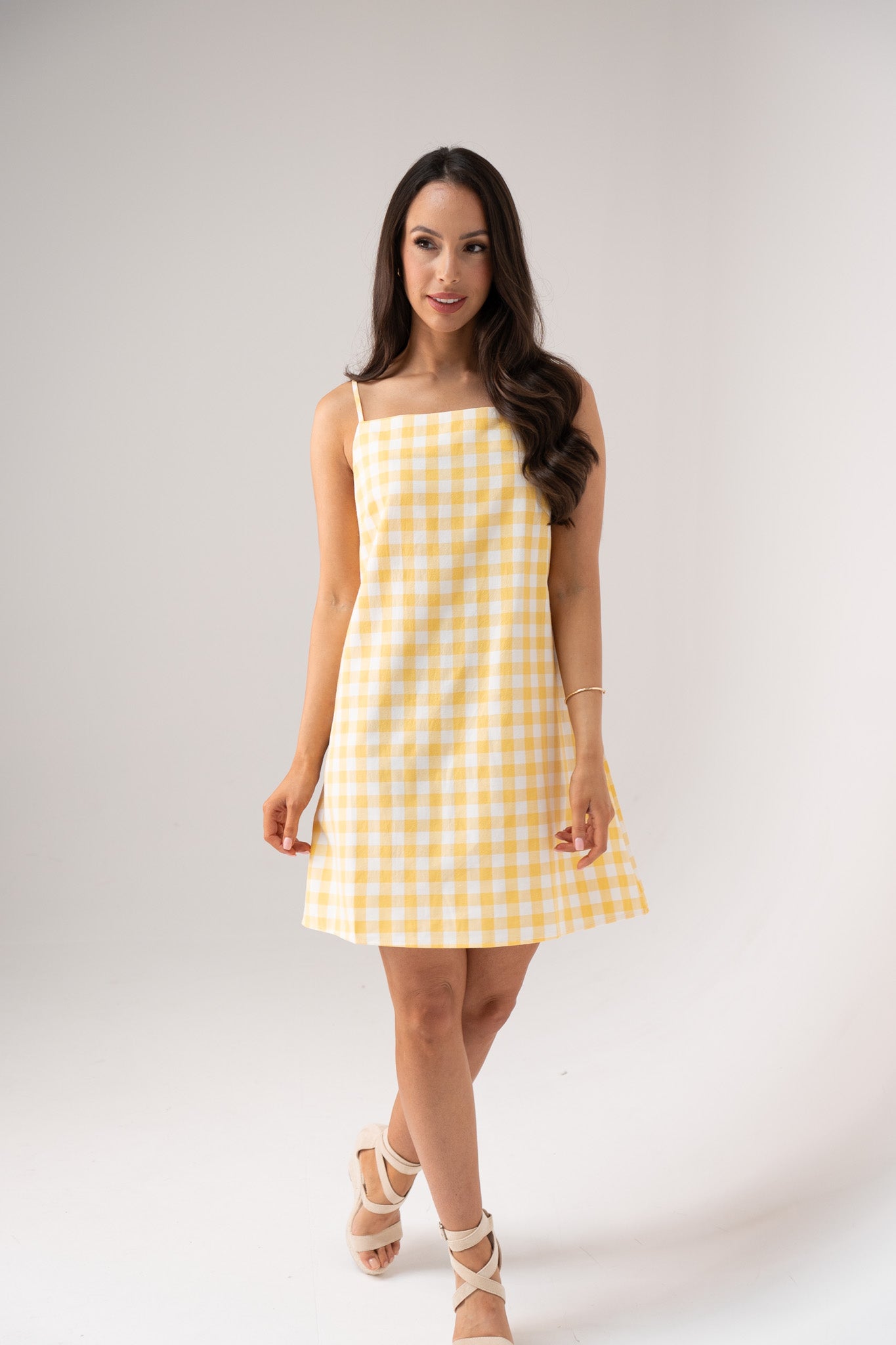 Daisy Gingham Dress In Yellow