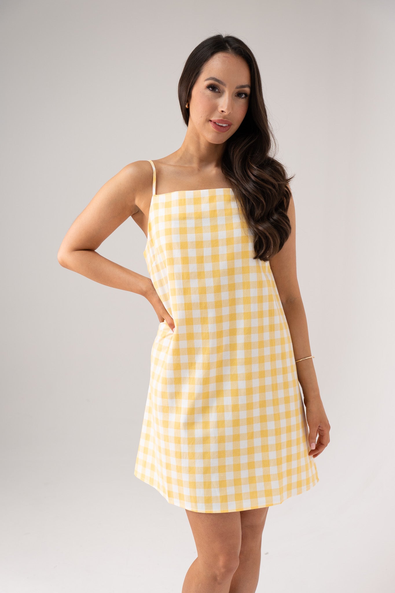 Daisy Gingham Dress In Yellow